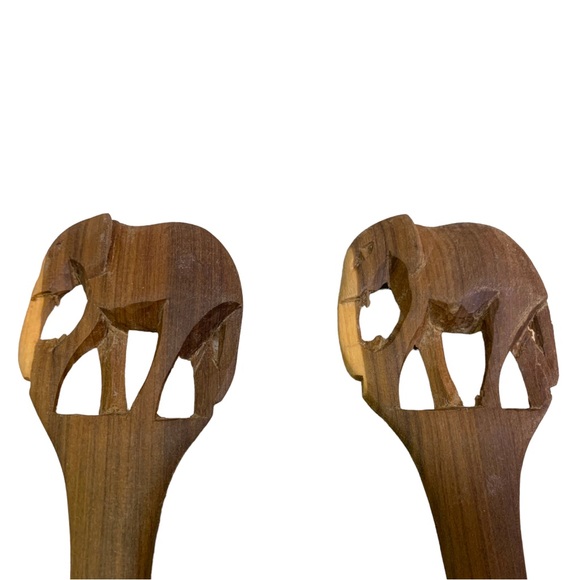 NEW Artisan African Elephant Wood Hand Carved Salad Serving Utensils Fork Spoon - Picture 3 of 5